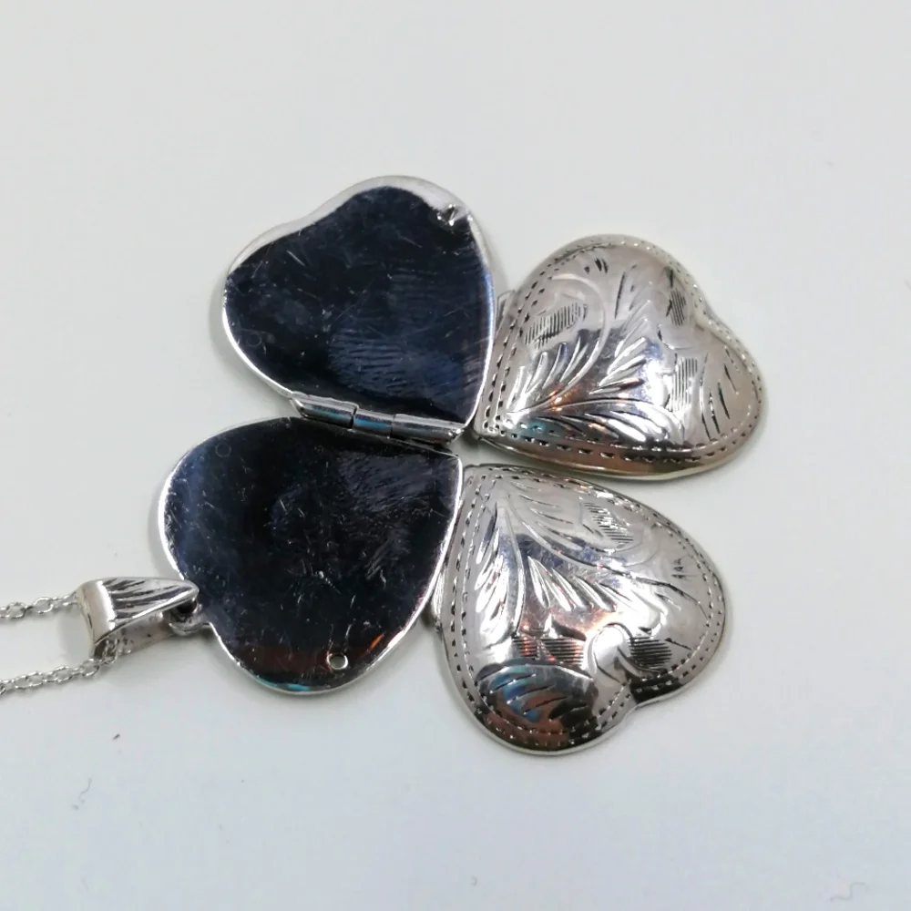 4 Part Heart Locket Necklace Vintage Sterling Silver, 18 Inch Chain NIB - Picture 5 of 12